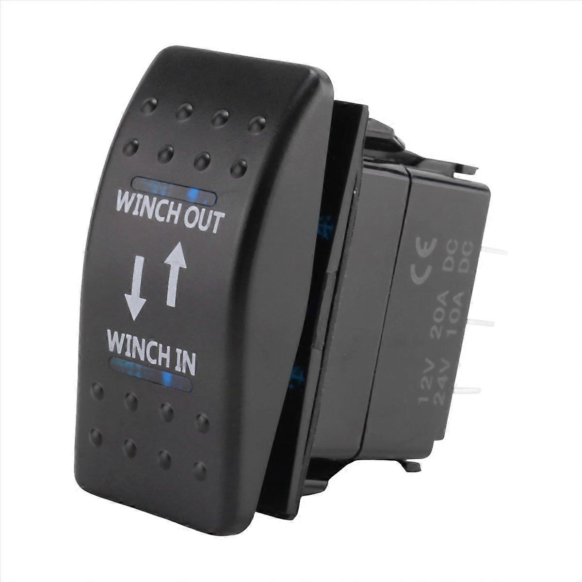 12V 20A Winch In Winch Out ON-OFF-ON Rocker Switch 7 Pin LED blue