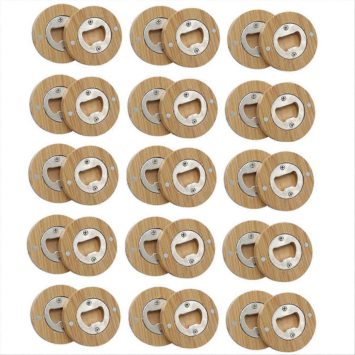 30PCS DIY Bamboo Round Shape Bottle Openers Coaster