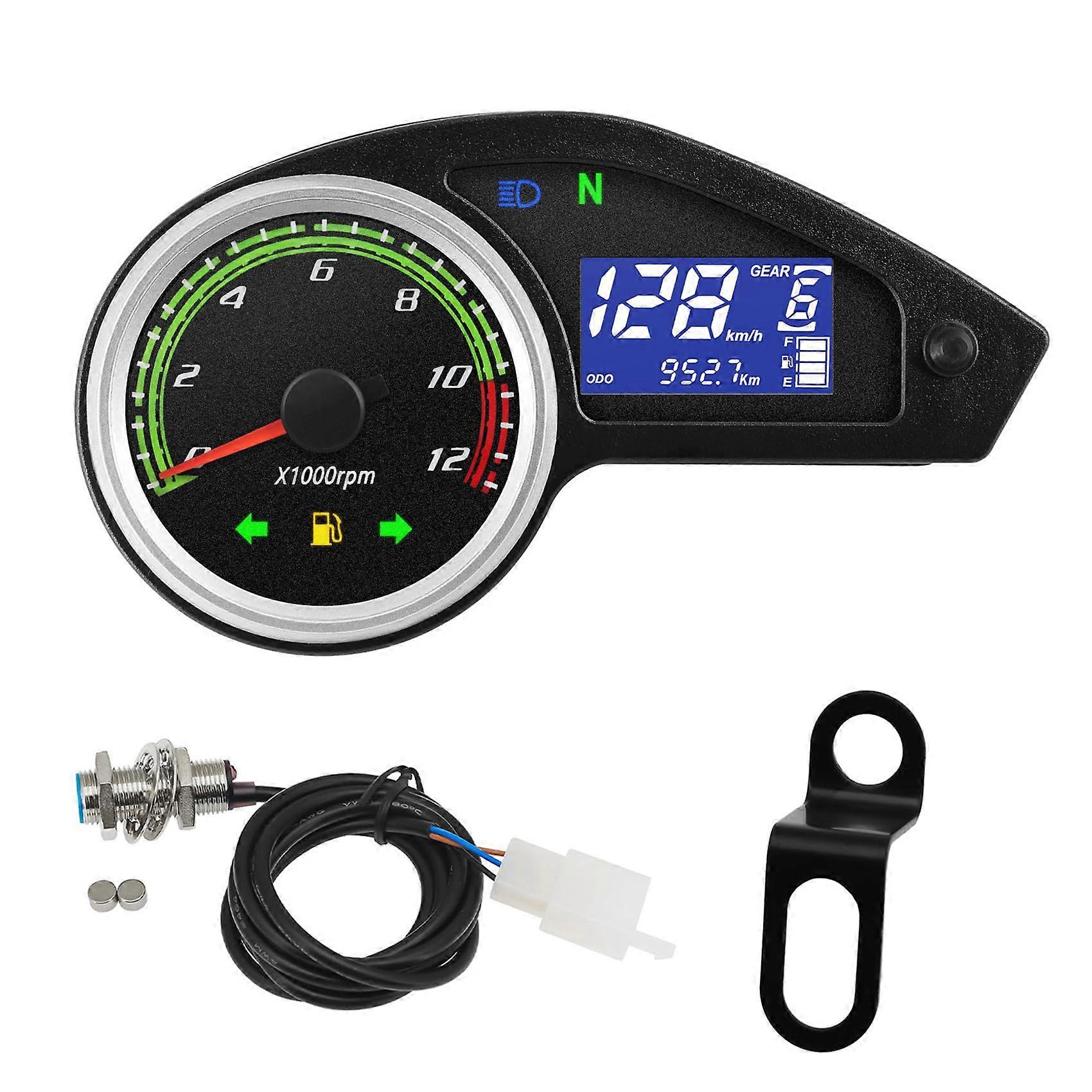 Universal Digital Motorcycle Speedometer LCD Gauge with Tachometer Odometer Gear Indicator Waterproof