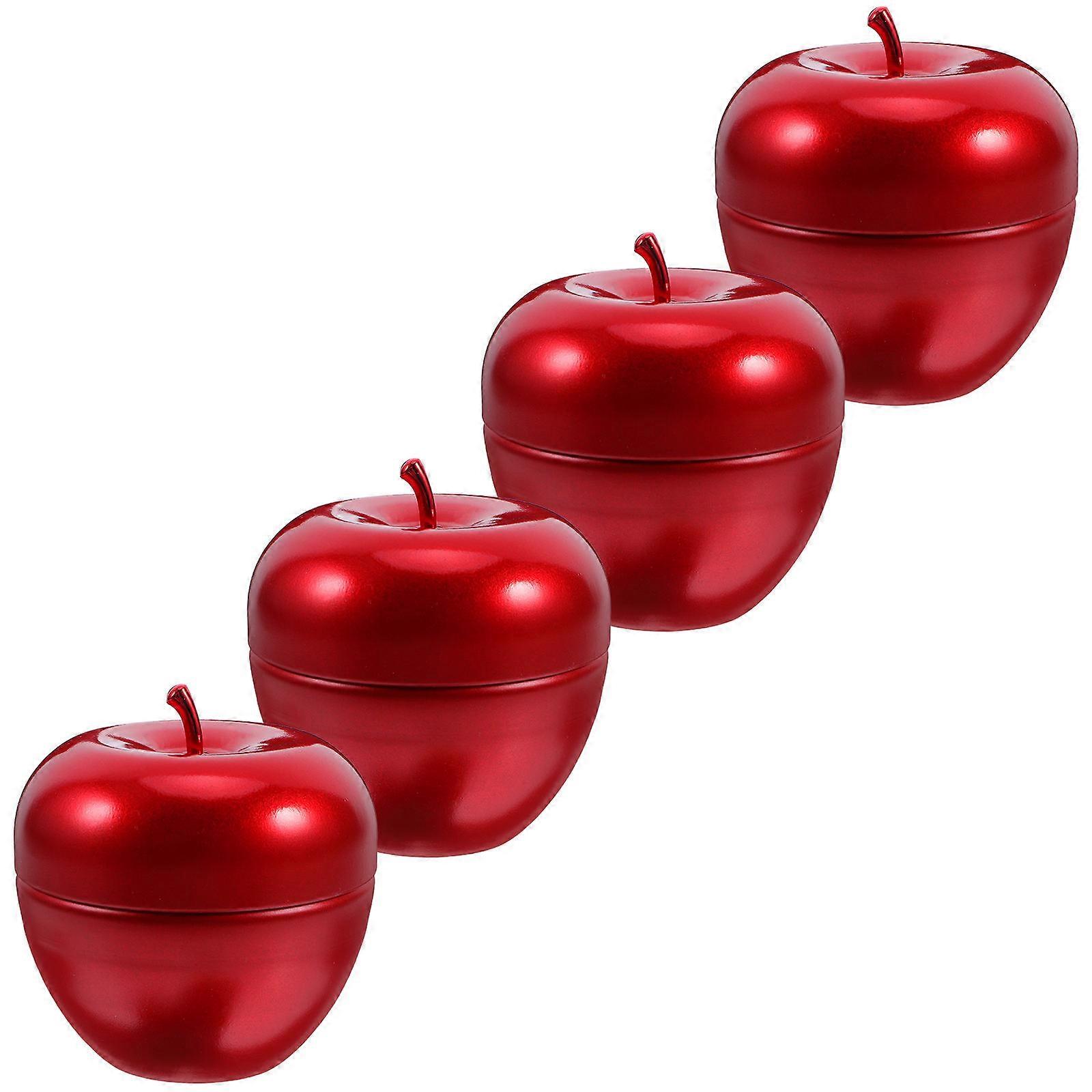 Apple Tin Box Metal Candy Holder for Storage 4Pcs Creative Red Canisters