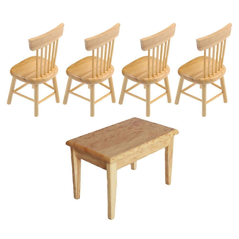 Miniature Furniture Set For Doll House Decoration Including 1 Table And 4 Chairs In Khaki Color Perfect For Indoor Model Display
