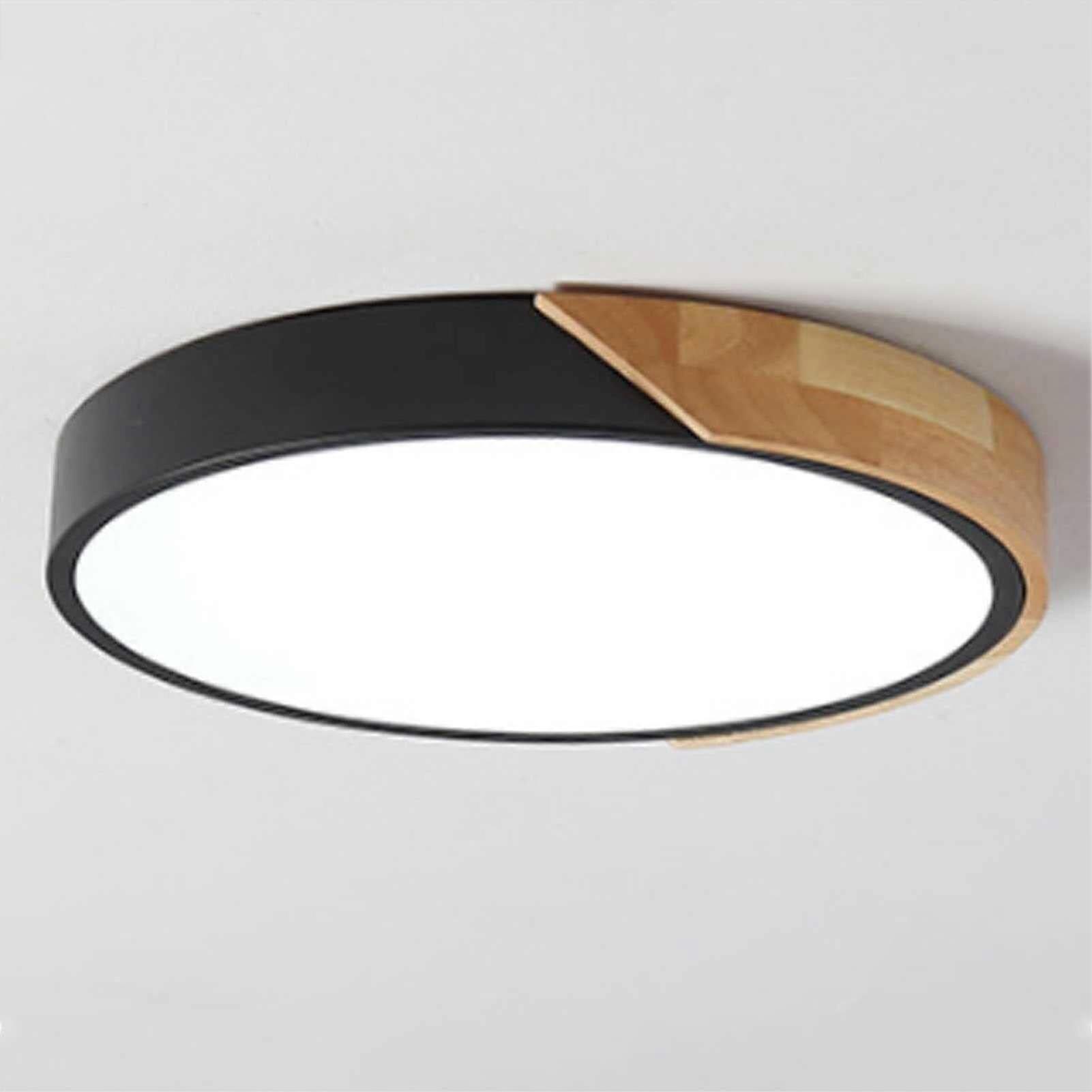 Modern Pendant Light 30CM Round Wood Frame LED Ceiling Lamp with Acrylic Shade for Bedroom