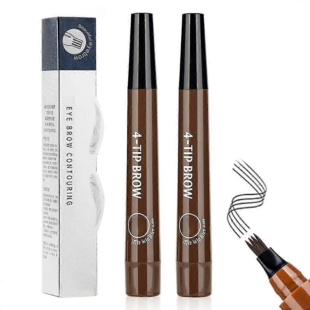 2 Pcs Microblading Eyebrow Pen Waterproof 4Tip Long Lasting Smudge Proof Brow Pencil Dark Brown