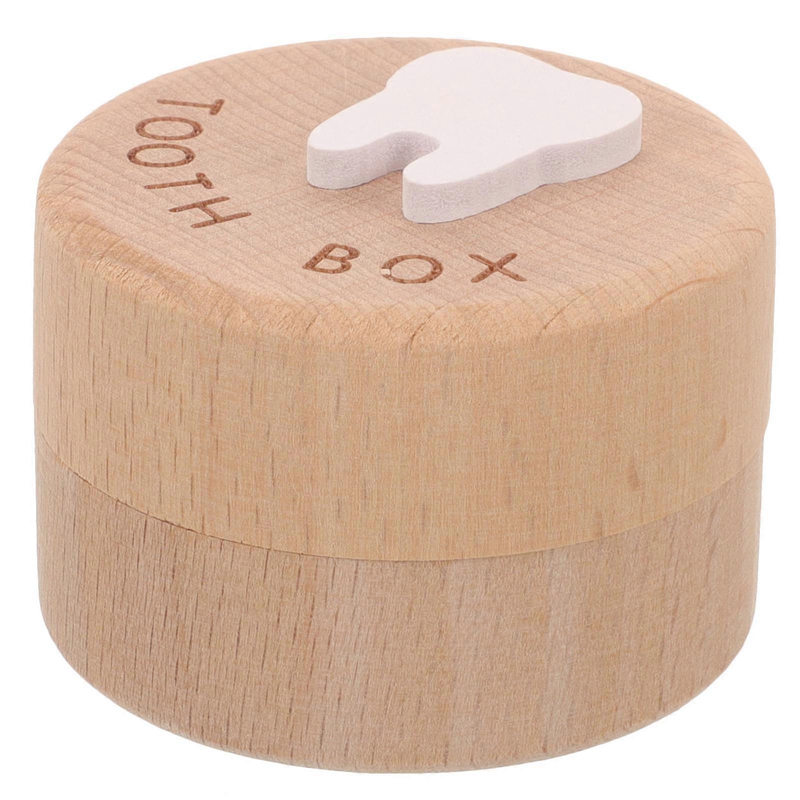 Wooden Baby Tooth Collection Box with Safe Smooth Surface and Design for Kids Keepsakes Brown