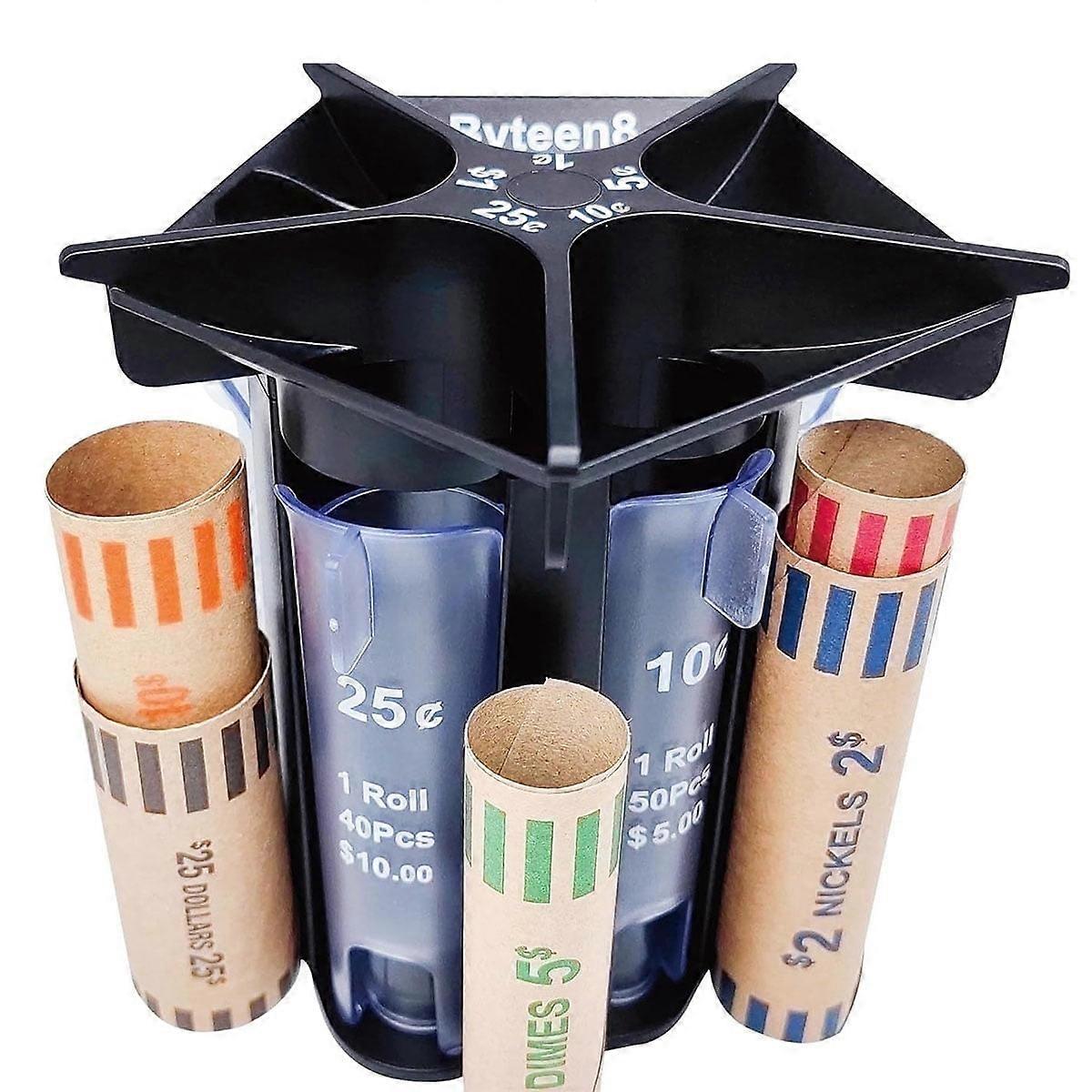 Coin Sorter Tube 5-In-1 Coin Counter with Coin Wrappers Change Sorter Coin Organizer & Coin Holder Coin Roller