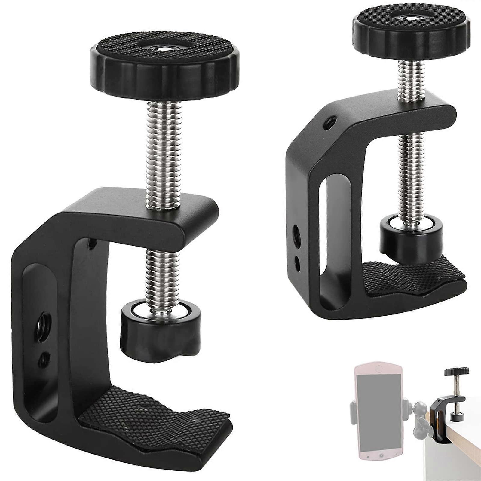 2Pcs Universal C Clamp for Photography and Lighting, Heavy Duty Camera Mount with 1/4 and 3/8 Thread