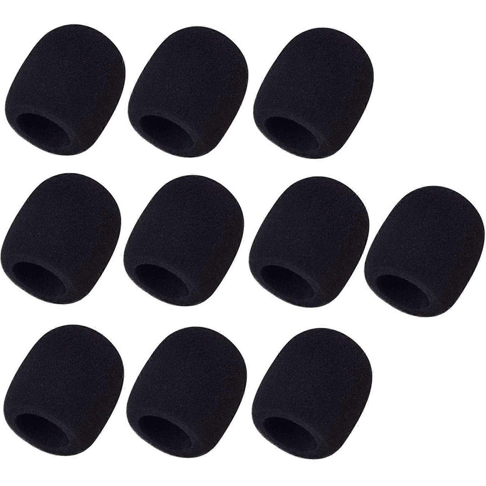 10 Pack Black Microphone Windscreen Foam Covers for Handheld Mics, Noise Reduction