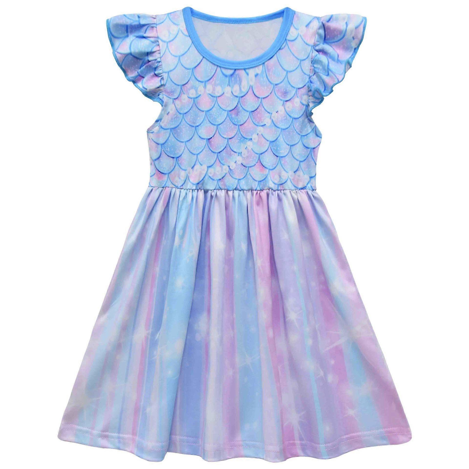 Robe de Cosplay sir��ne d'��t�� pour filles, v��tements �� manches volantes, bleu-violet, ��cailles de poisson imprim��es, robes de princesse teint