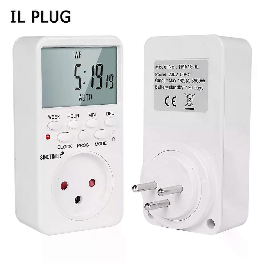 SINOTIMER Israel Plug Digital Weekly Programmable Electrical Wall Plug-in Power Socket Timer Switch Outlet Time Clock 220V