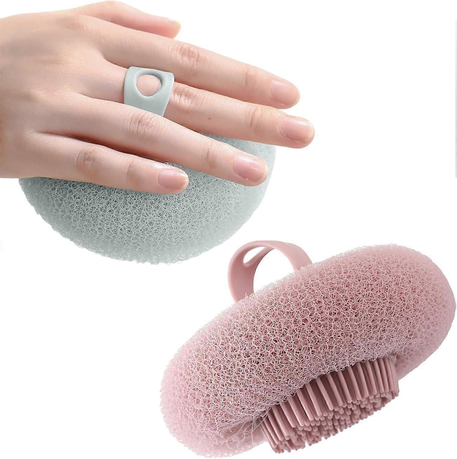 Exfoliating Bath Sponge with Handle for Gentle Deep Cleansing, Quick Foaming Body Scrubber Purple