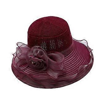 Faltbare Sonnencreme Geflochtene Sonnenkappe Netz Garn Blume Dekor Wide Krim Frauen Beach Hat Mode Accessoires
