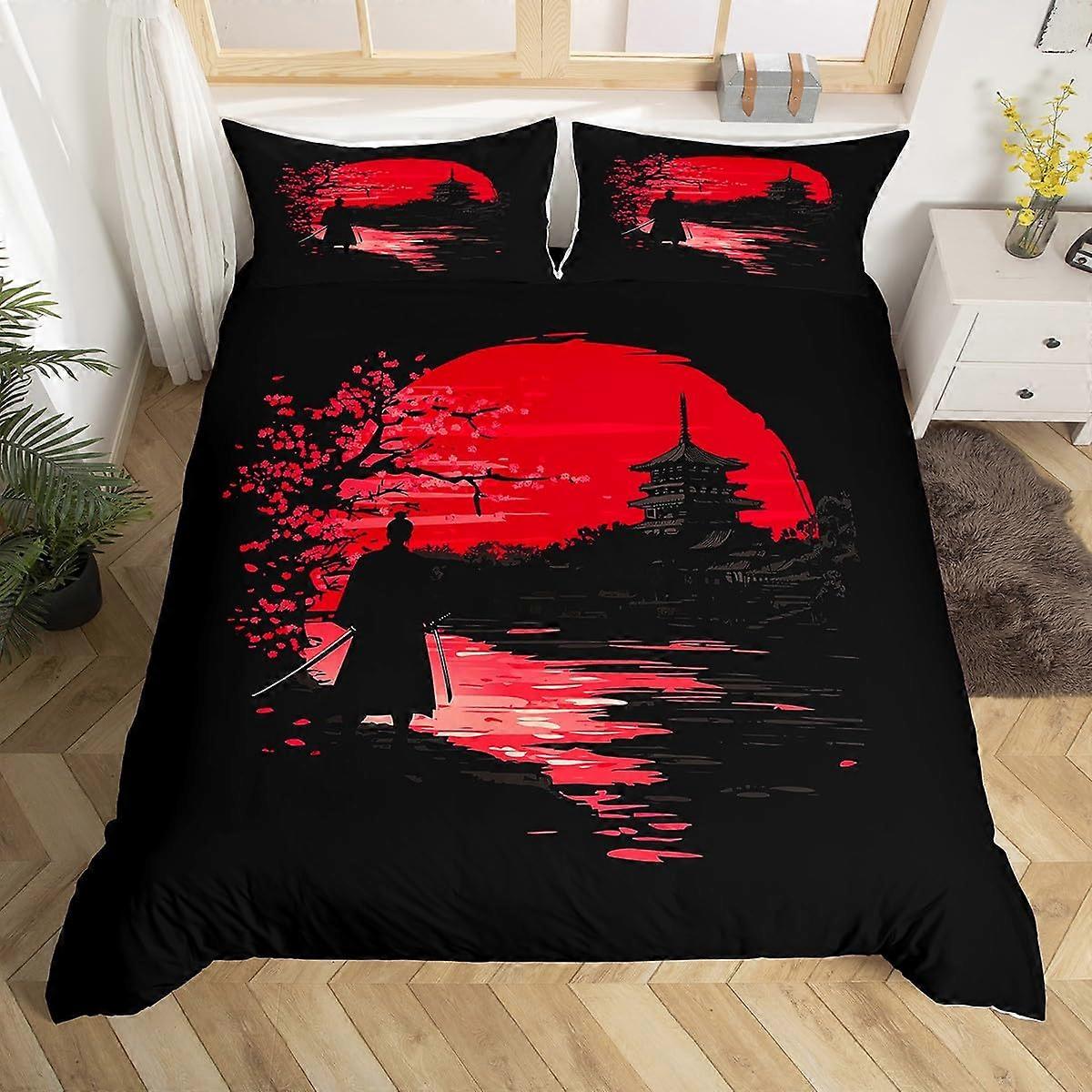 King Size Samurai Duvet Cover Set with Vibrant 3D Print, Japanese Bedding and Pillowcases