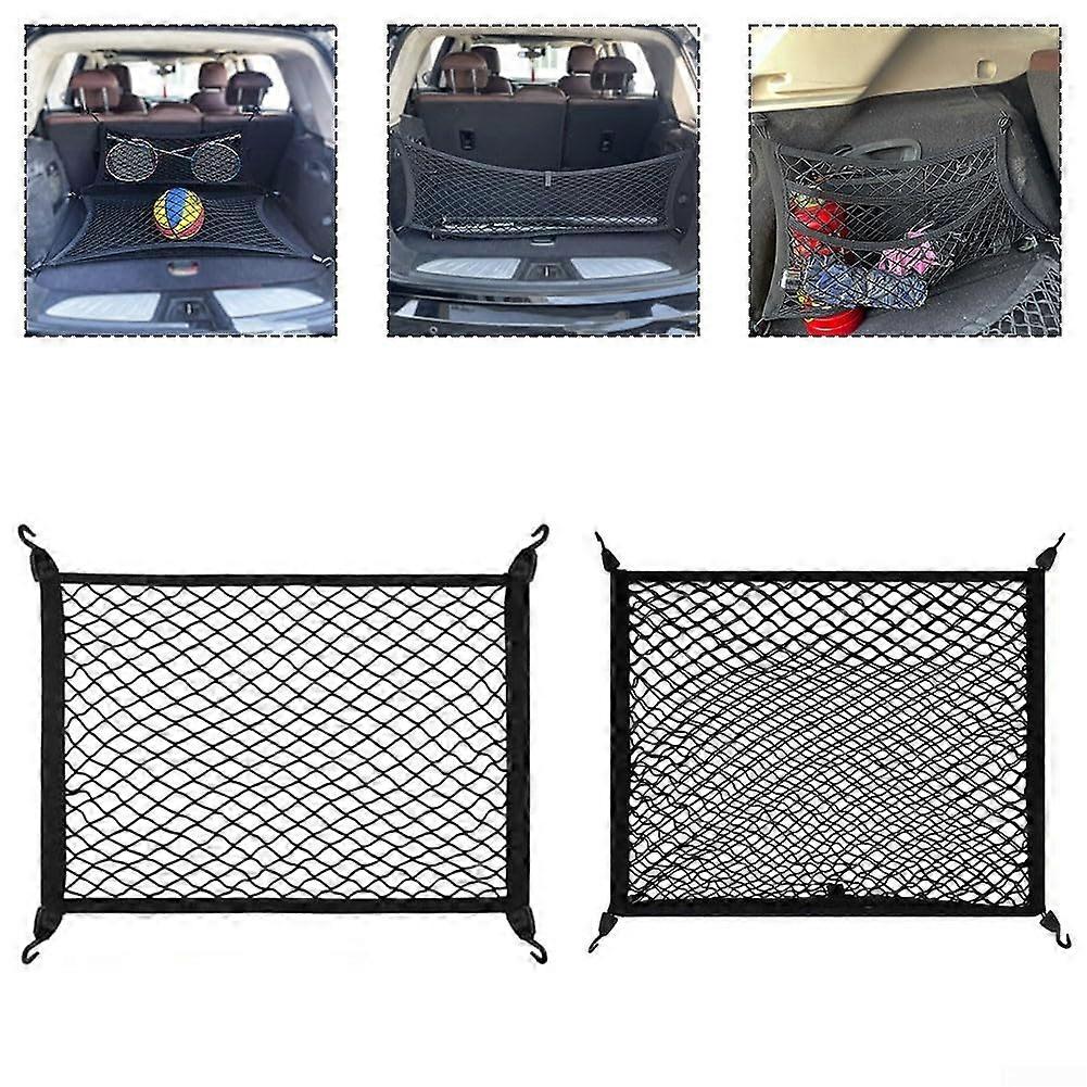 Car Cargo Net Double Layer Nylon Trunk Storage Organizer Adjustable Fit for SUV 80x60cm
