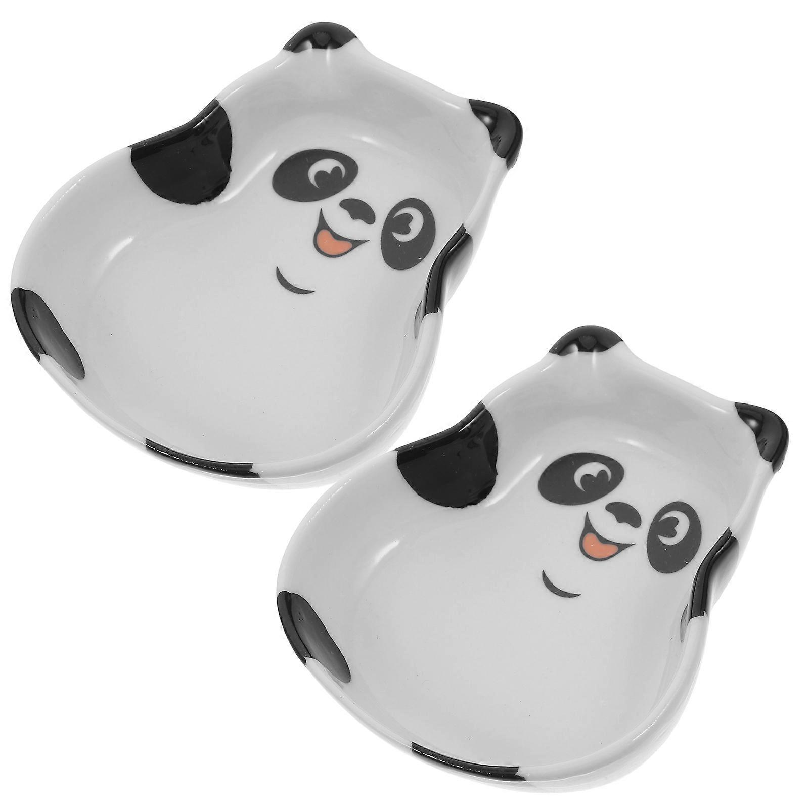 Ceramic Panda Serving Plates Set for Food Dipping 2Pcs Multi Color Design