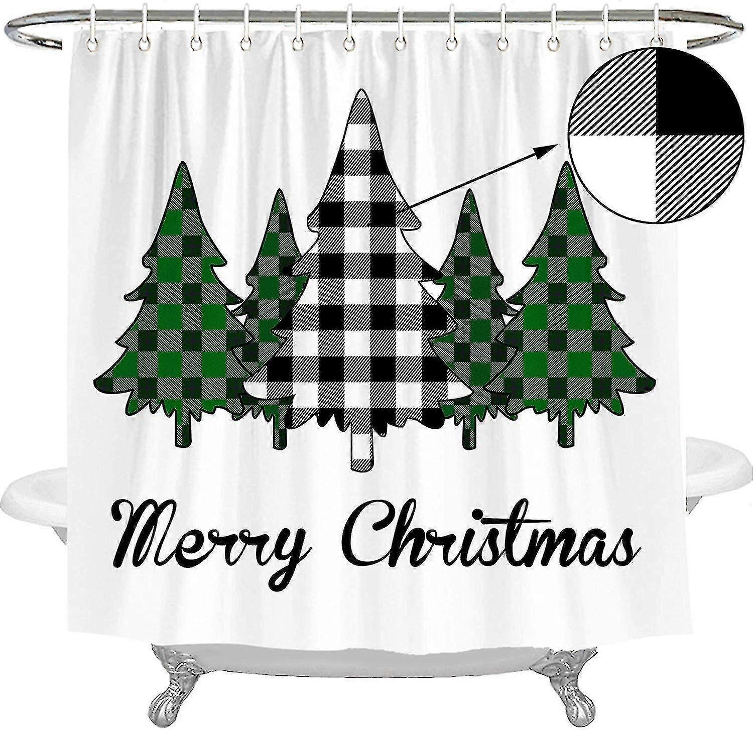 25-26 Christmas Tree Pattern Bathroom Waterproof Shower Curtain 1pc White
