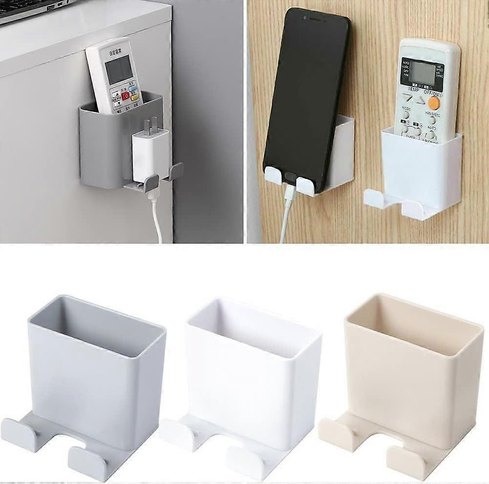 Wall-mounted storage box for remote control and mobile phone, white/grey/beige