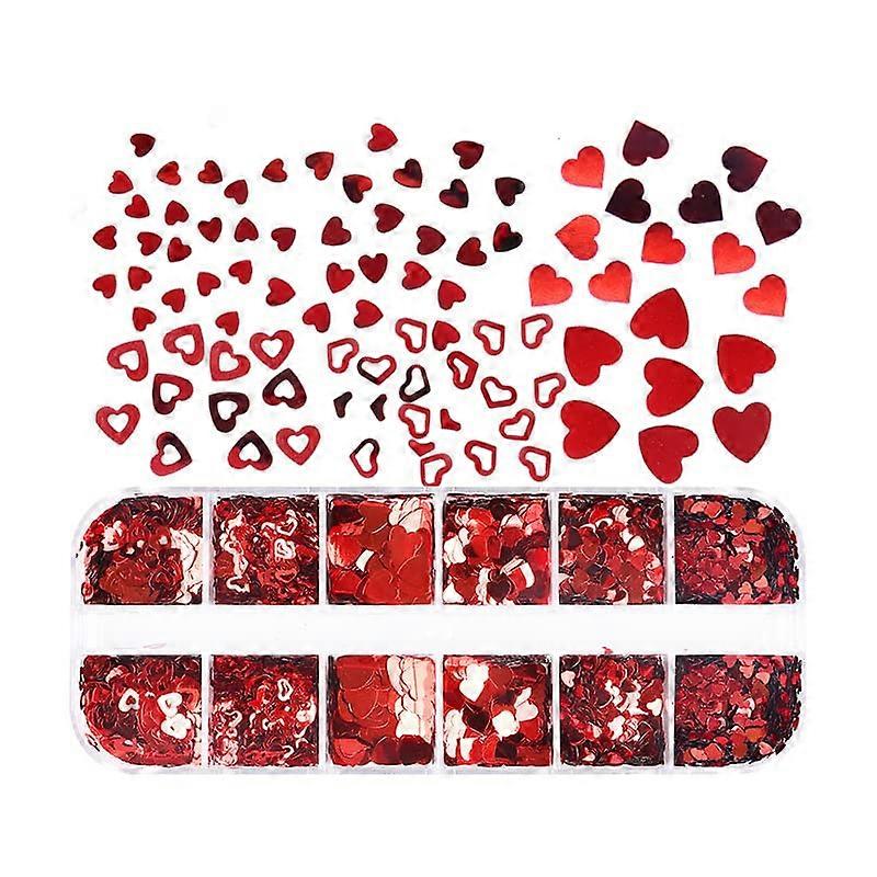 Valentine's Day Nail Art Glitter Sequins Red Heart Decorations Assorted Cute Patterns for DIY Crafts