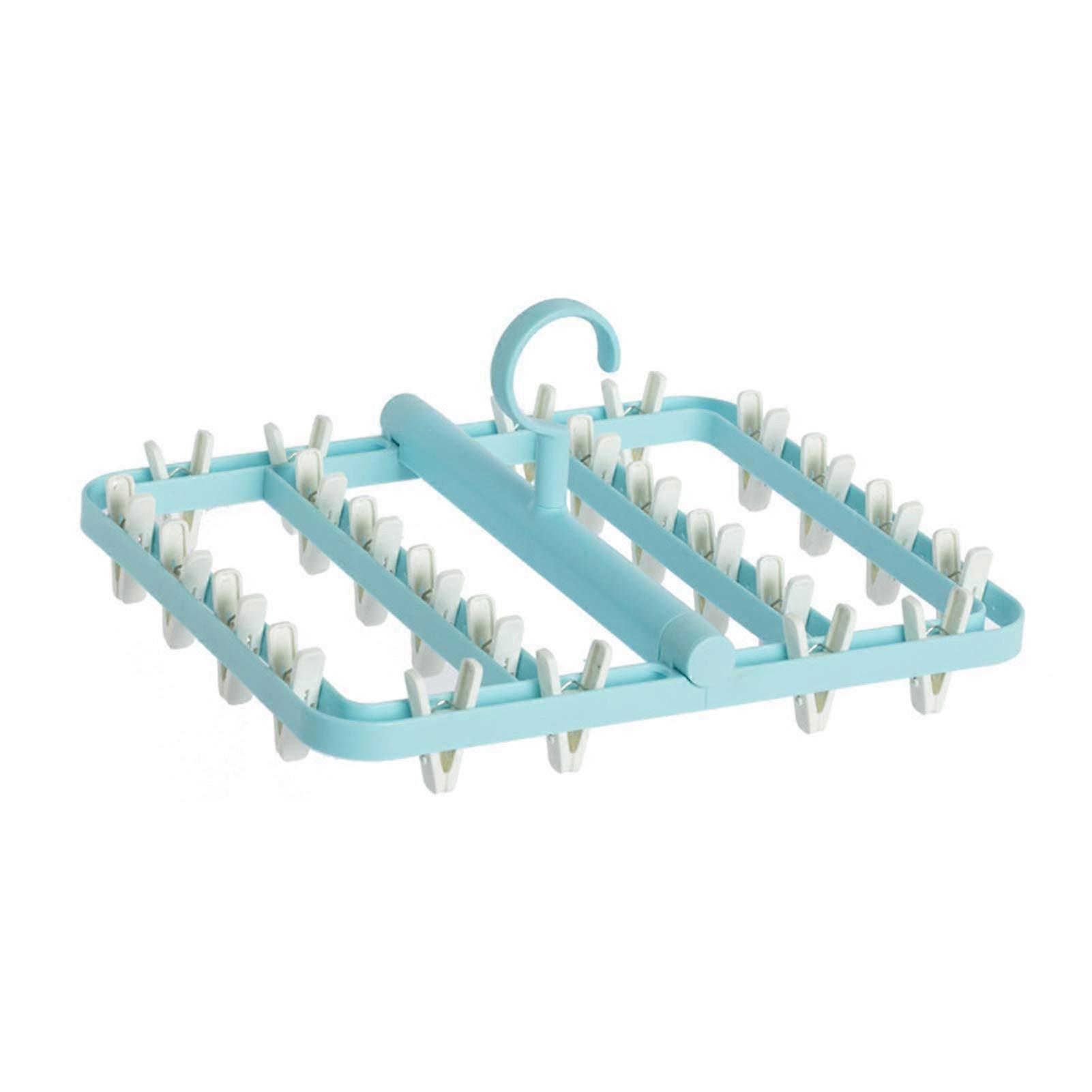 Laundry Drying Rack with 24 Pegs, Foldable Windproof Clothes Hanging Dryer for Socks and Underwear