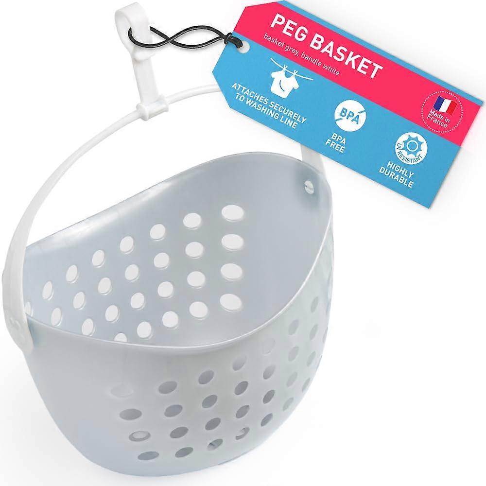Peg Basket for Washing Line with Secure Hook, Clothes Peg Holder for Laundry, GreyWhite