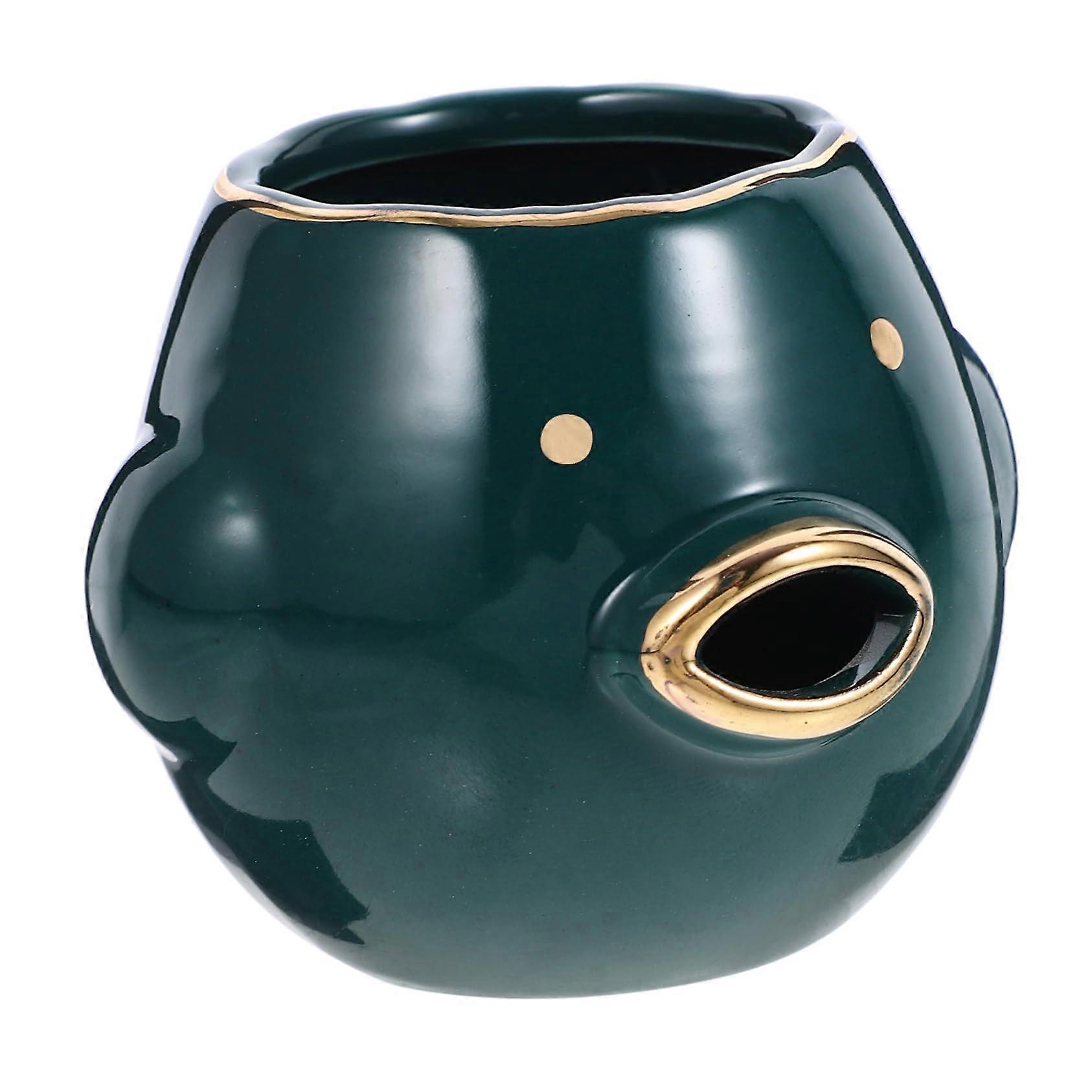 Ceramic Chicken Egg Separator Cute Chick Shape for Quick Egg White Separation Baking Kitchen Tool Green Gold Trim