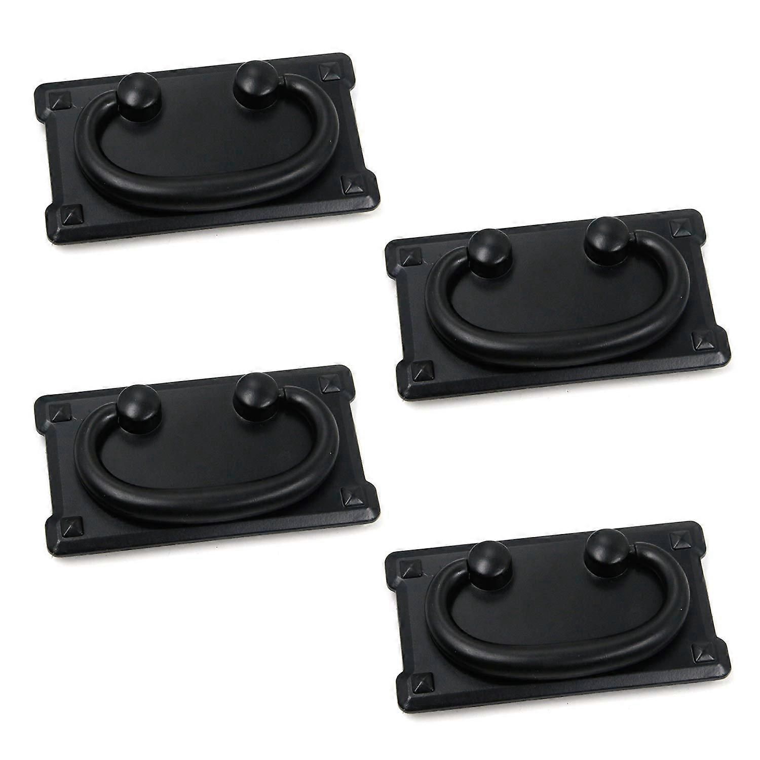 Cabinet Pull Handles Antique Black Finish Recessed Zinc Alloy Drawer Pulls Rectangular Ring, 4Pack