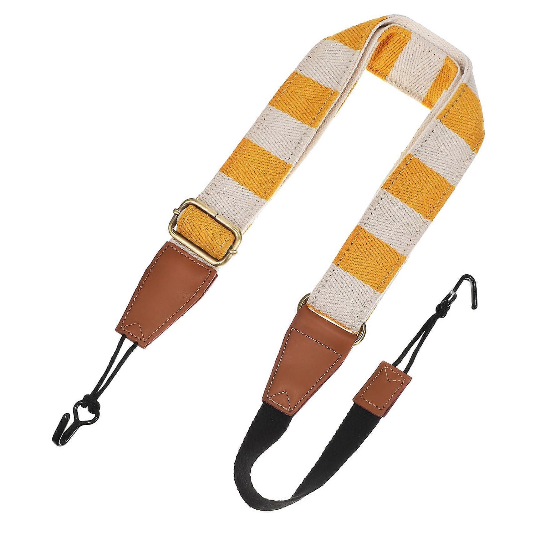 Adjustable No Drill Ukulele Strap Orange Yellow Plaid Pattern for Soprano Concert Tenor