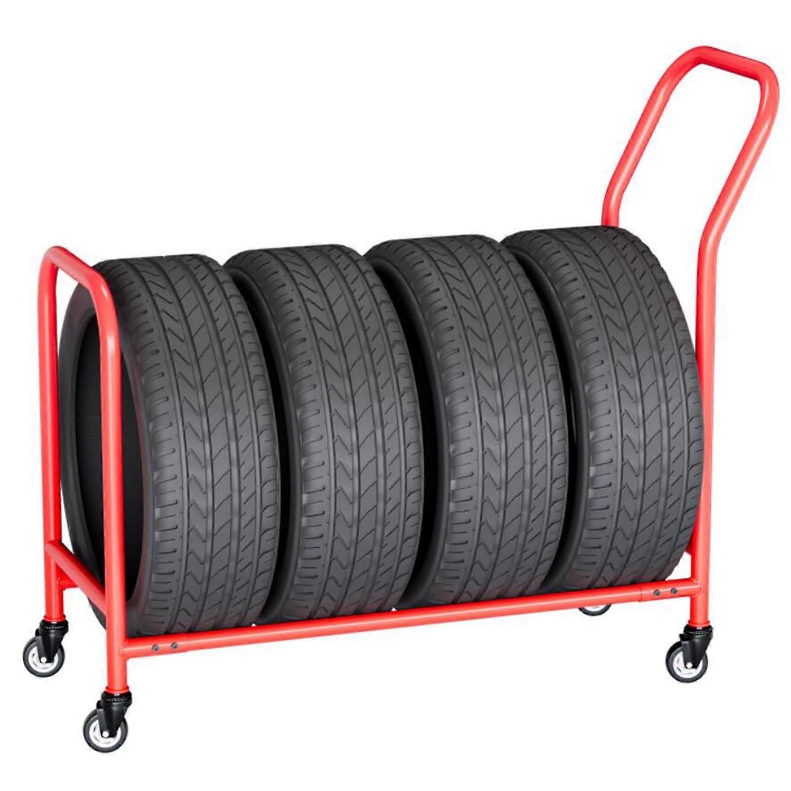 Heavy Duty Rolling Tire Storage Rack with Wheels for Garage and Workshop, 100kg Capacity Steel Stand