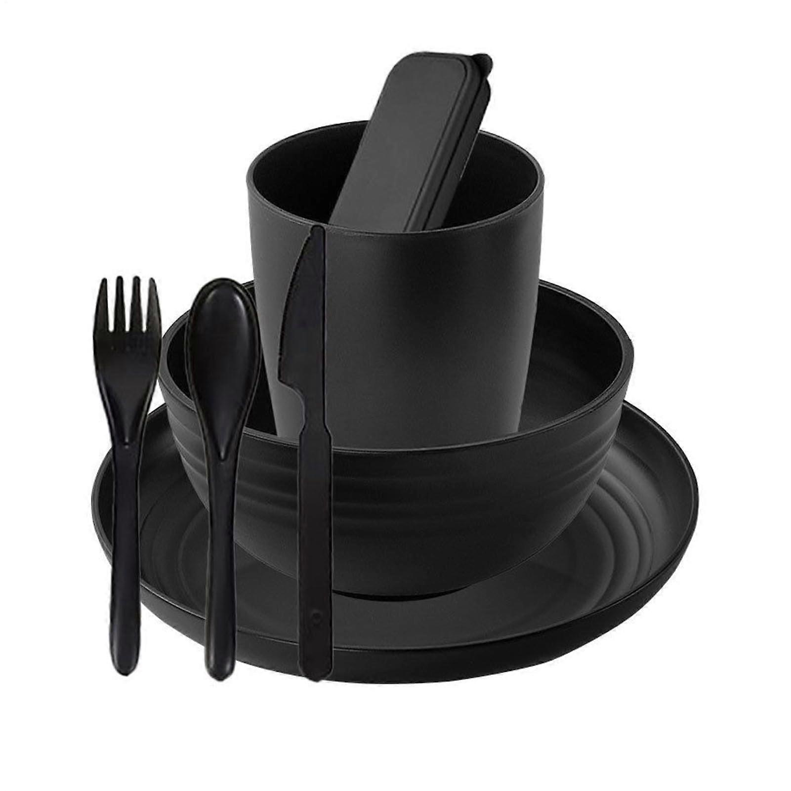 Camping Dinnerware Set with Lightweight Reusable Utensils, DropResistant Picnic Plates and Cups