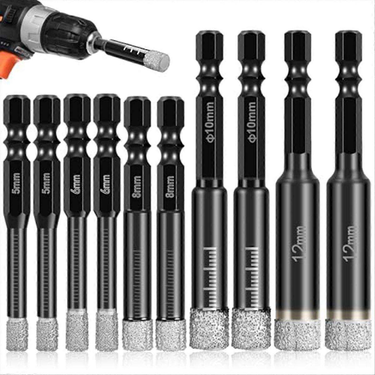 10Pcs Dry Diamond Drill Bits Set,for Ceramic Marble Glass