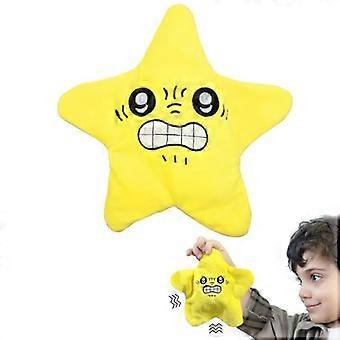 Peluche de estrella de mar enojada con cara de gruñón, colores vibrantes y textura suave y apretable.
