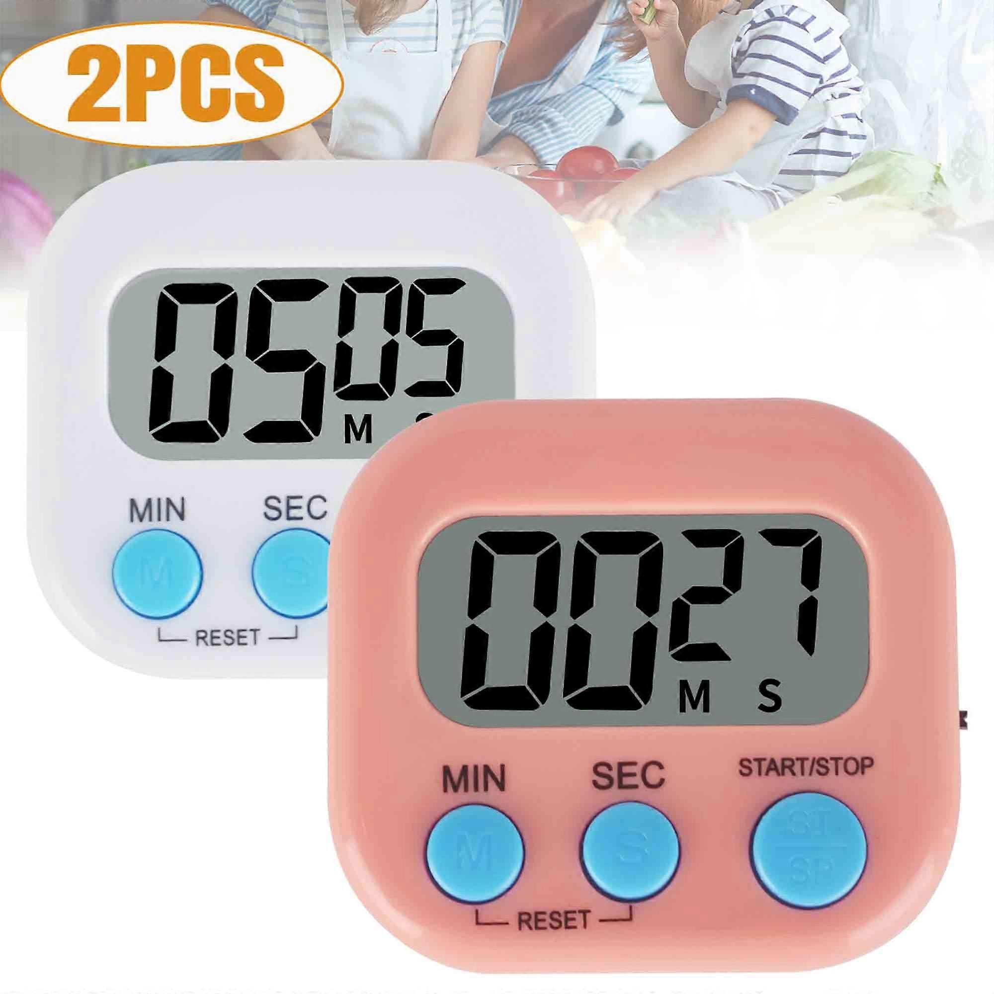 2-Pack Digital Kitchen Timer Magnetic Kitchen Timer Multifunction Timer, White and Pink