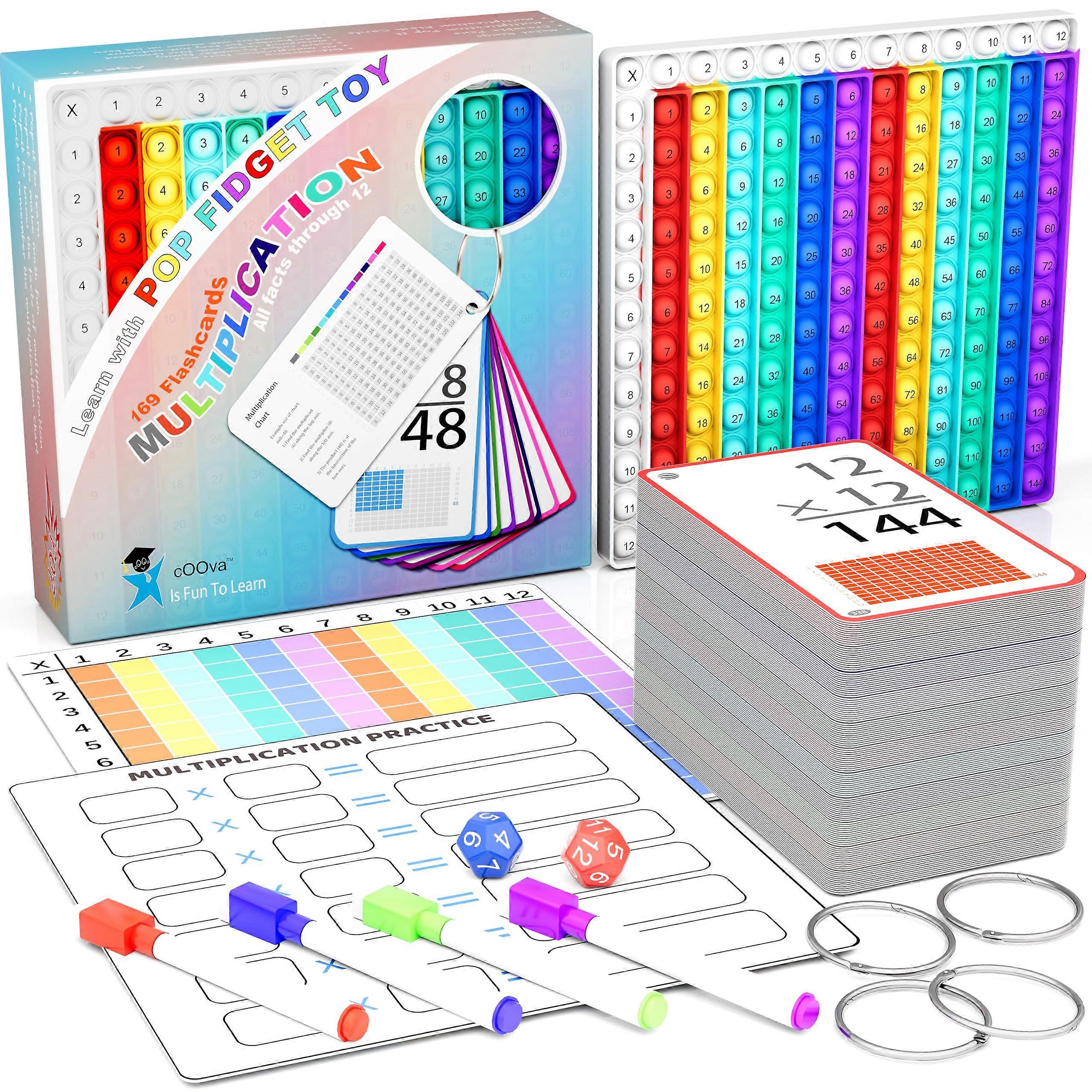 Multiplication Flash Cards with Chart for Grades 36, Times Table Math Facts Learning Game