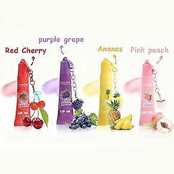 4 Stück 7 ml Fruity Juice Lippenbalsam, Feuchtigkeitsspendendes Lippenöl mit fruchtigen Aromen – Hochglanz | Jojoba und Vitamin E | Mit Schlüsselanhänger-Clip
