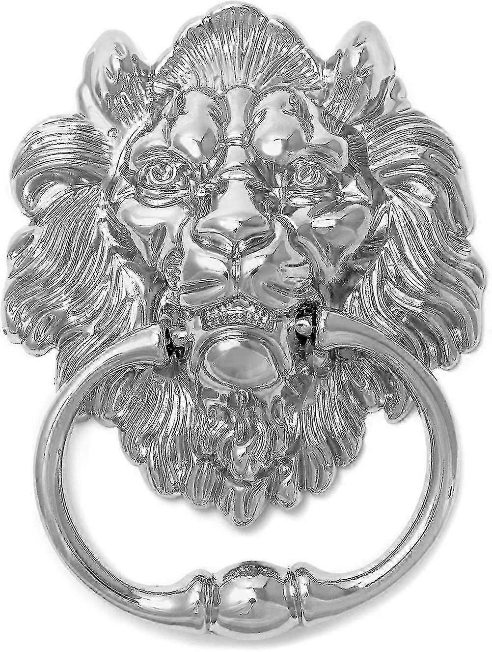 Lion Head Knocker With Screws, Large Silver