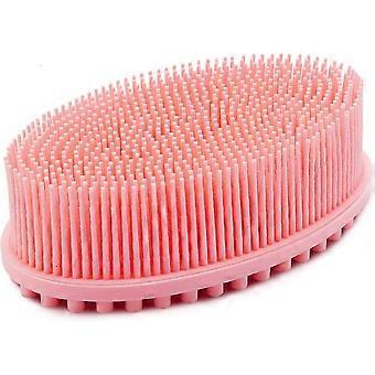 2-in-1 Silicone Bath Brush compatible with Face and Body, Massage Bath and Shower Scrub compatible with Baby Skin Care, Gentle Cleaning Brush (Pink)