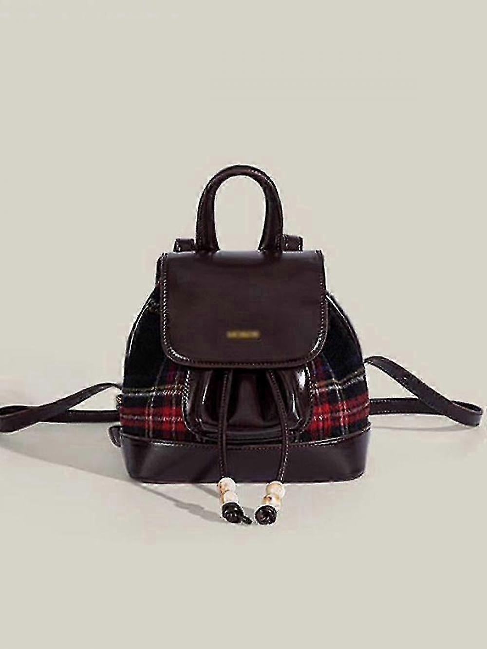 New Versatile Backpack Plaid Pu Brown Backpack