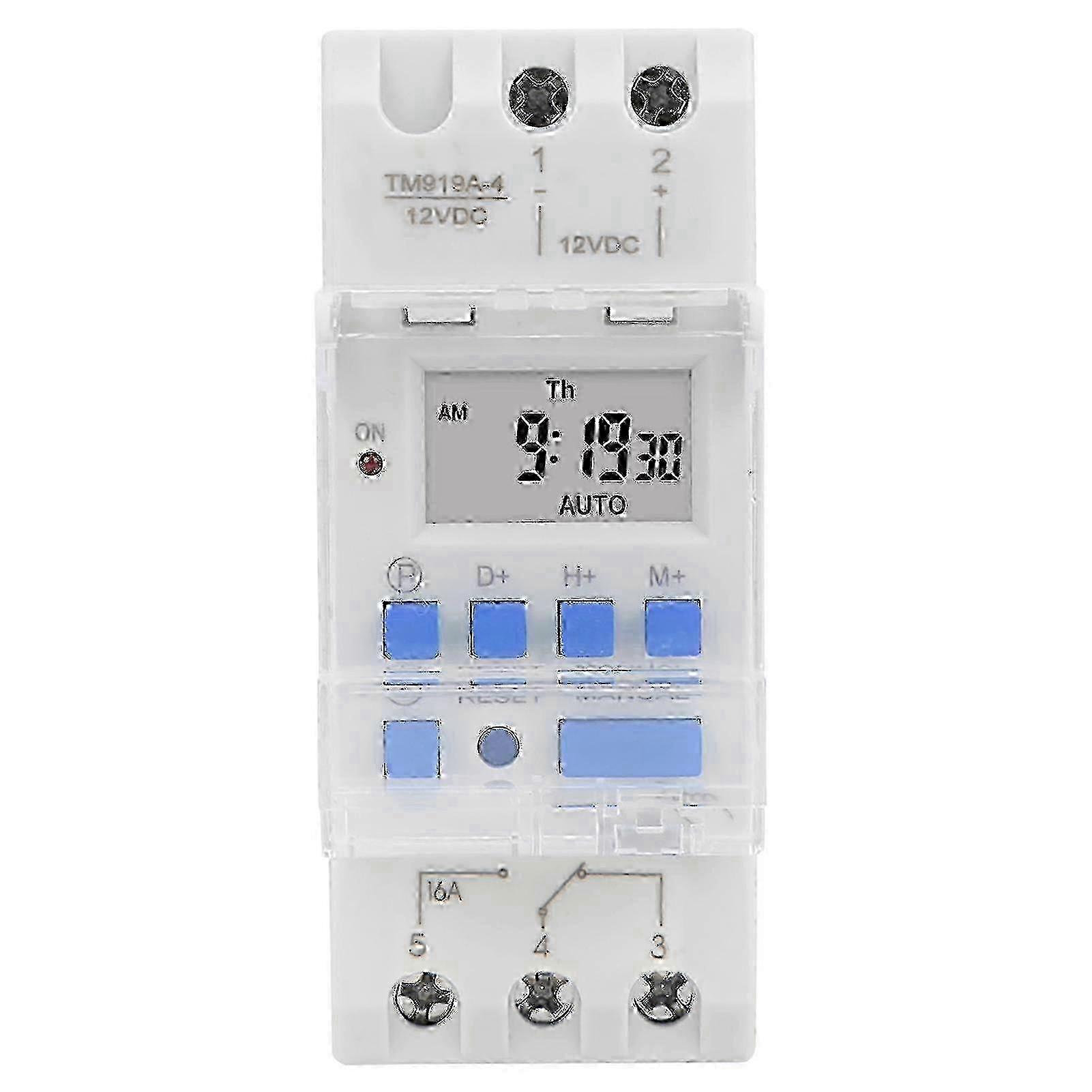 12V DC 16A Weekly Timer Switch with LCD Display, Countdown Function & Removable Battery