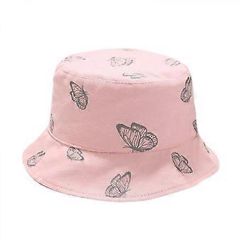 YRKJ Cute Bucket Hat Beach Fisherman Hüte für Damen, wendbare Doppelseitenbekleidung (grau Schmetterling, rosa)