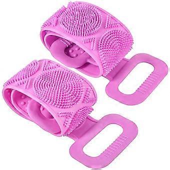 2 Packs Long Handle Silicone Back Scrubber with DualSided Cleaning and Massage Nodules Purple