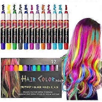 12 Color Temporary Hair Chalk, Hair Chalk Pens Crayon for Girls,Washable Hair Color Dye Birthday Gifts 25-26 26-27