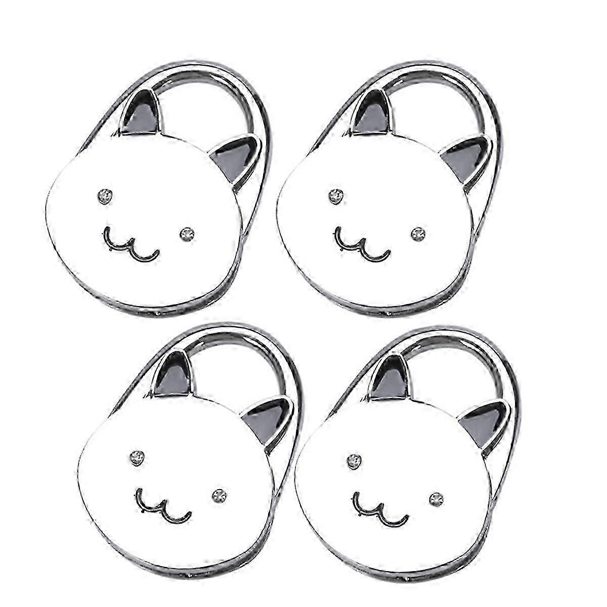 Cat Cartoon Foldable Silver Tone Handbag Hook Antislip
