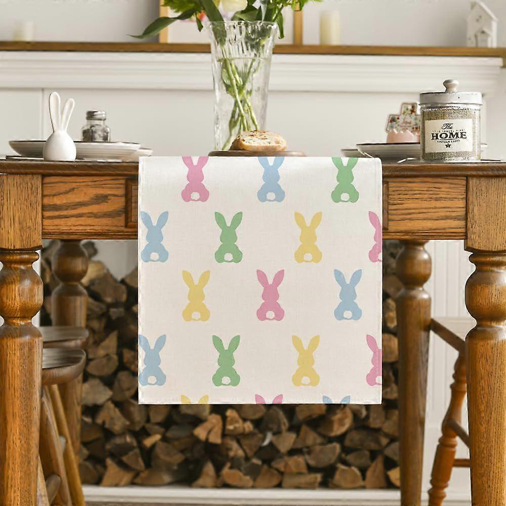 Green Bunny Easter Table Runner, Spring Kitchen Table Decorations for Home Party