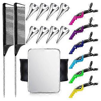 8 PCS Hair Parting Tools Set, 6 Hair Sectioning Clips, 2 Rat Tail Combs, Magnetic Pin Holder Wristband, for Braiding, Dyeing, Highlighting