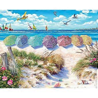 Jigsaw Puzzle Fun Summer Beach Rainbow Umbrellas SQZ1574