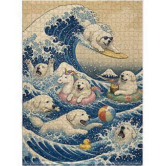 Great Pyrenees Dogs Off Kanagawa Jigsaw Puzzle - Adorable Edition of the Classic Art SQZ061