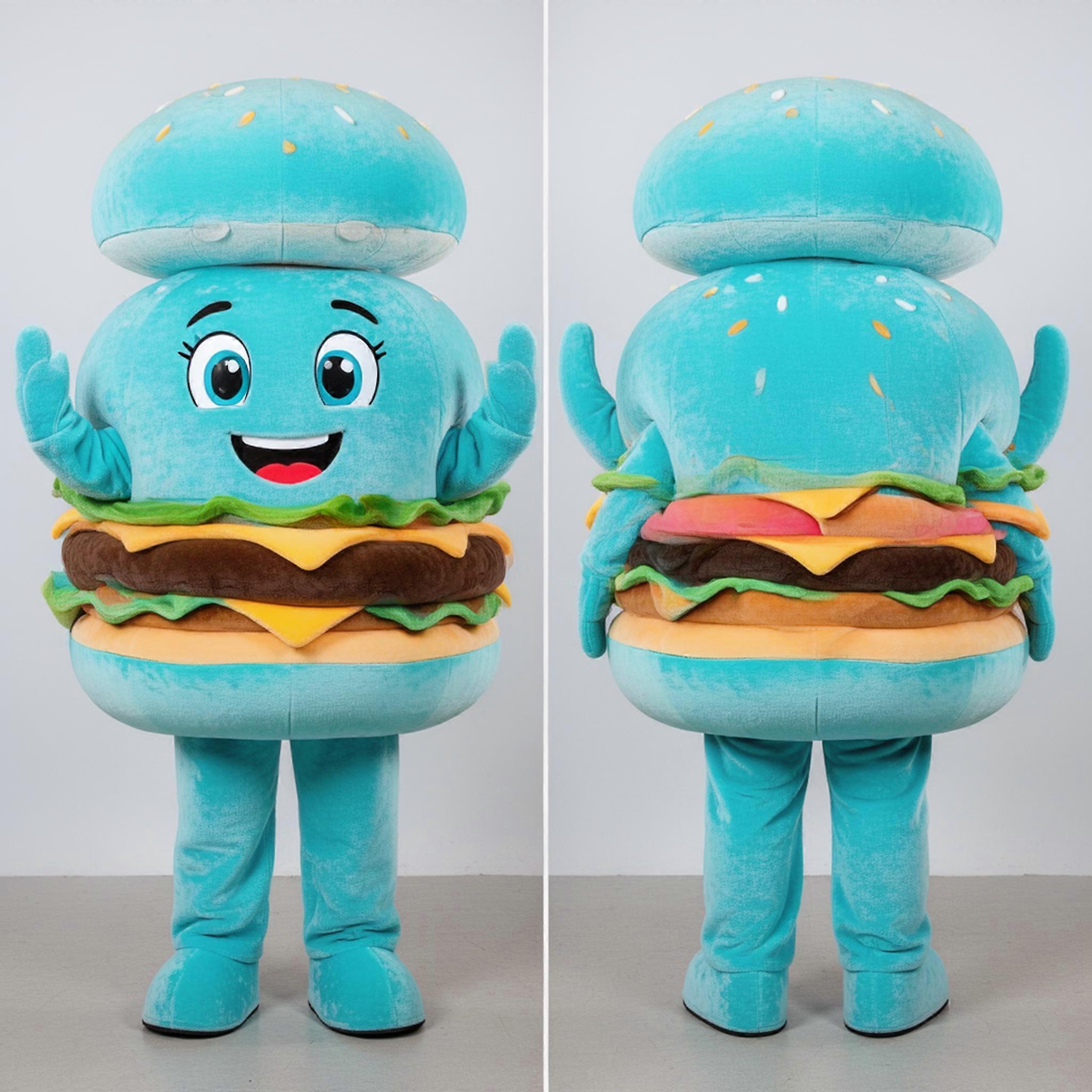 MASTICOT Cyan Velvety Hamburger Mascot