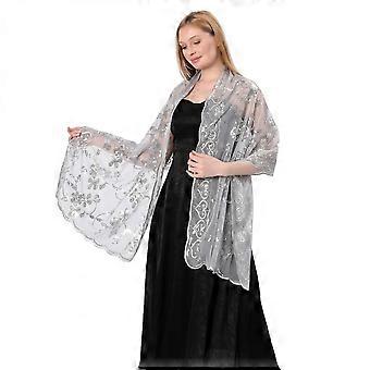 Sequin Floral Sheer Mesh Shawl