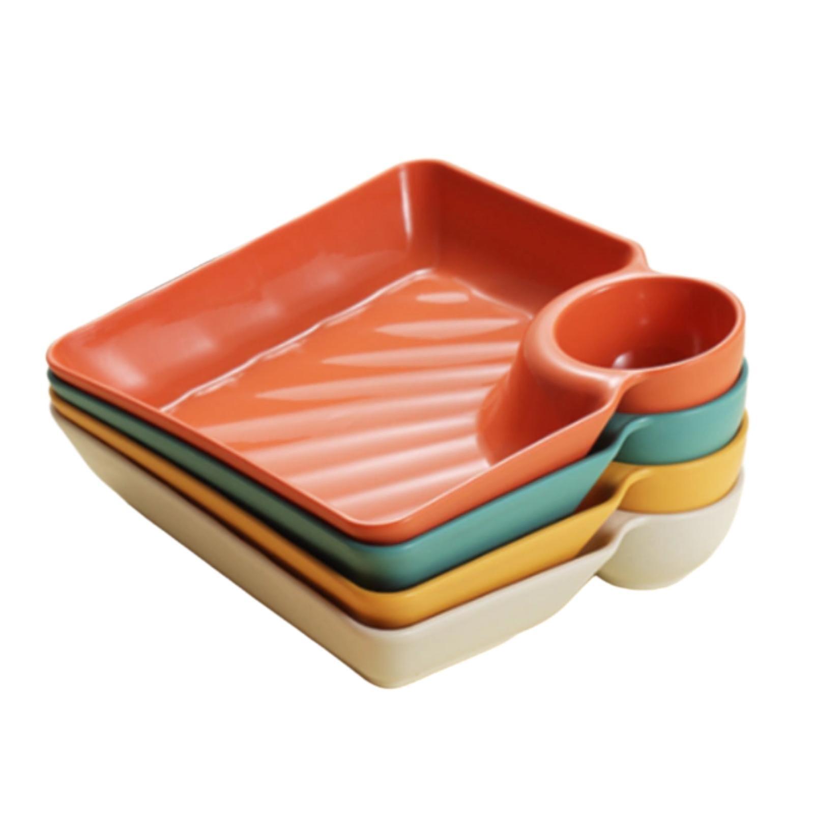 Dumpling Plate with Dipping Cup Plastic Chip and Tray Stackable for Parties