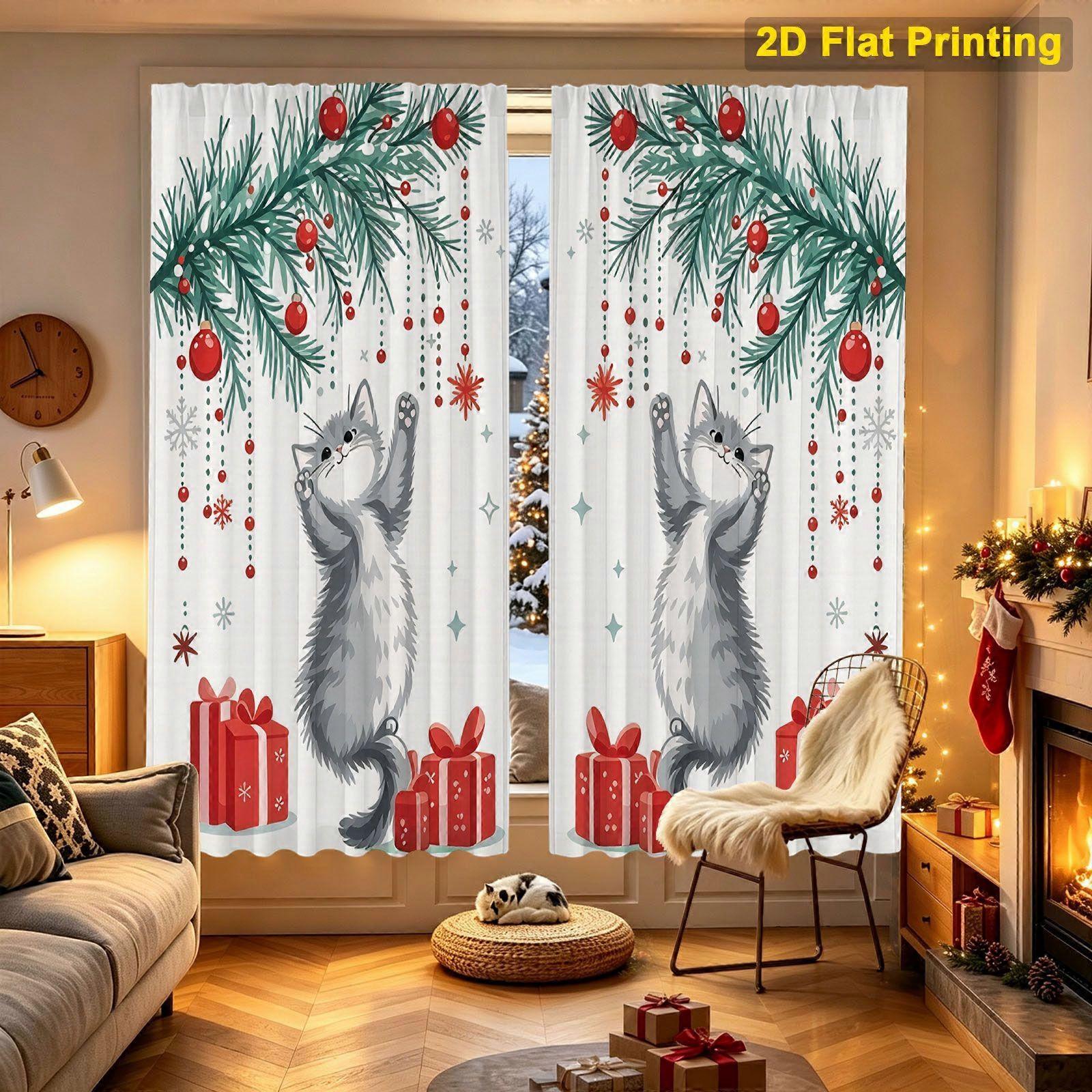 Christmas cat Pattern Curtain