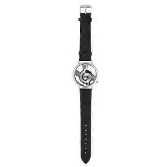 Quarz-Analoguhr für Paare, rund, mit filigranem Design, Musiktönen, PU-Armband (schwarzes Armband).